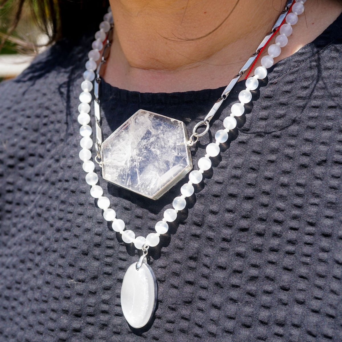 Clear Quartz Plate Pendant Necklace