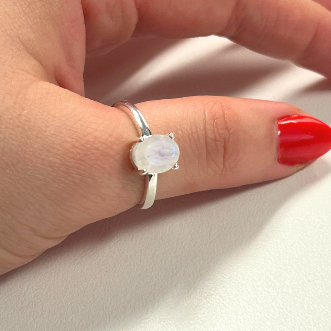 Rainbow Moonstone Adjustable Ring