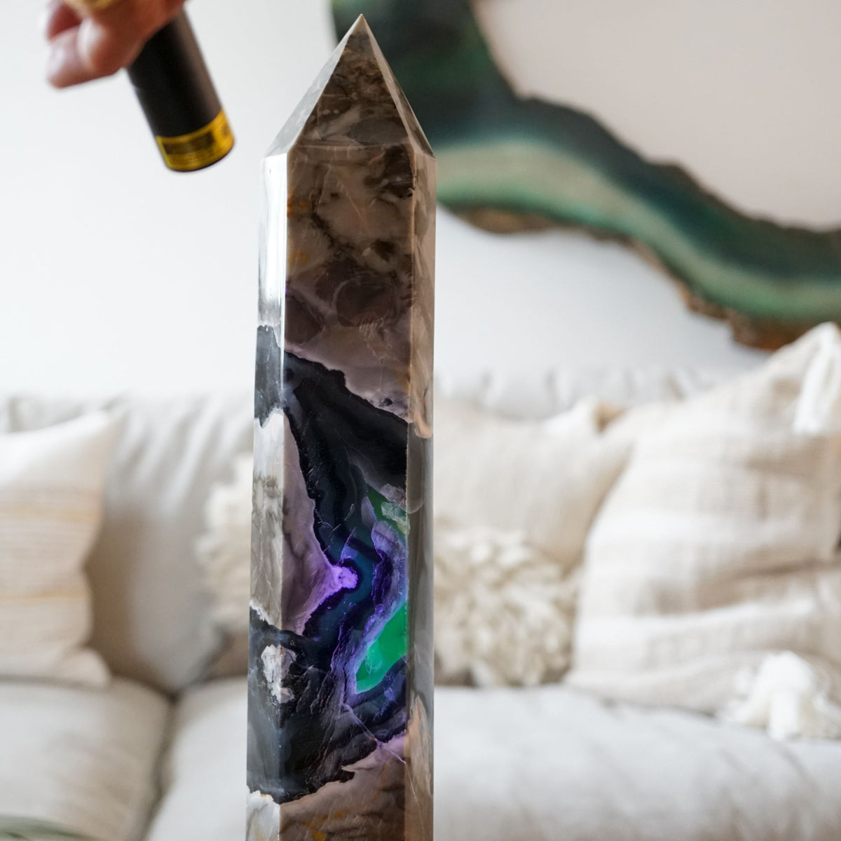 UV-Reactive Volcanic Agate Tower