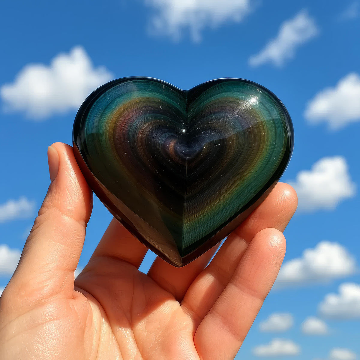 Rainbow Obsidian Heart