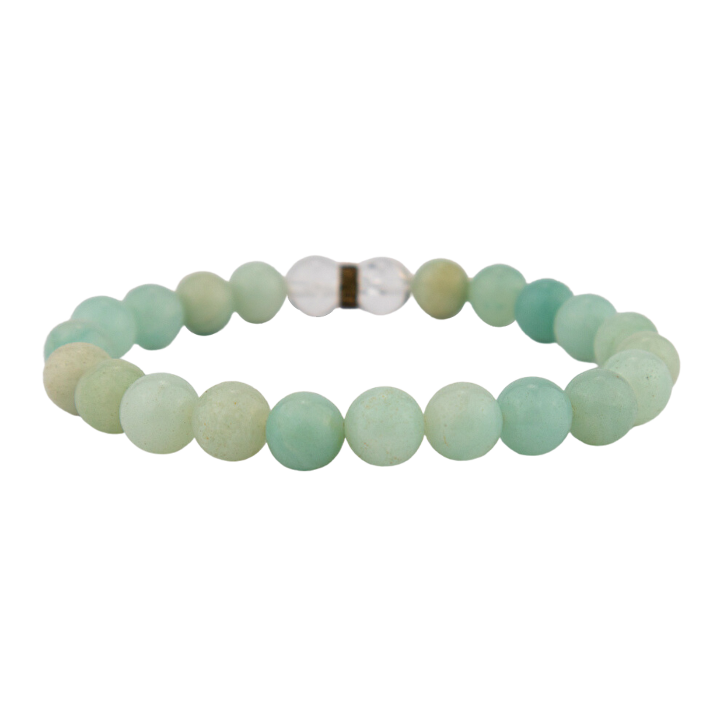 front view of genuine Amazonite crystal elastic stretch bracelet by Energy Muse