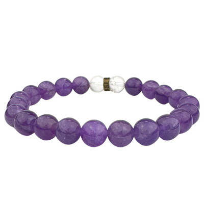 product view of genuine Amethyst crystal bead stretch bracelet by Energy Muse
