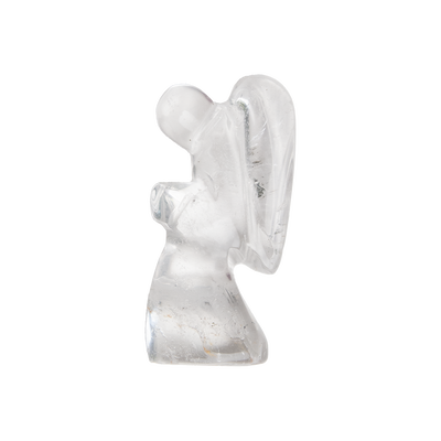 genuine Clear Quartz crystal carved into shape of kneeling praying winged angel by Energy Muse