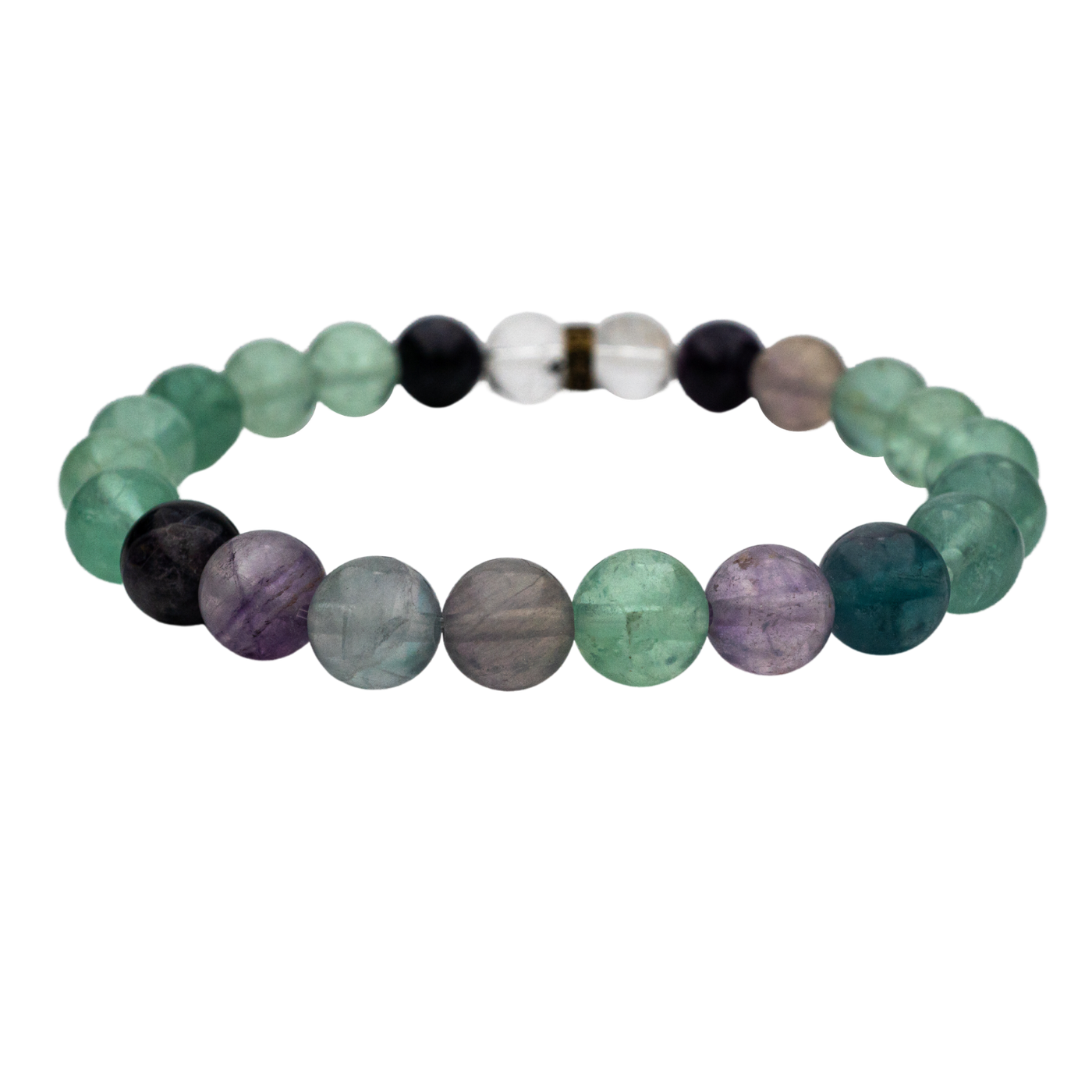 product view of genuine green and purple Fluorite stretch bracelet by Energy Muse