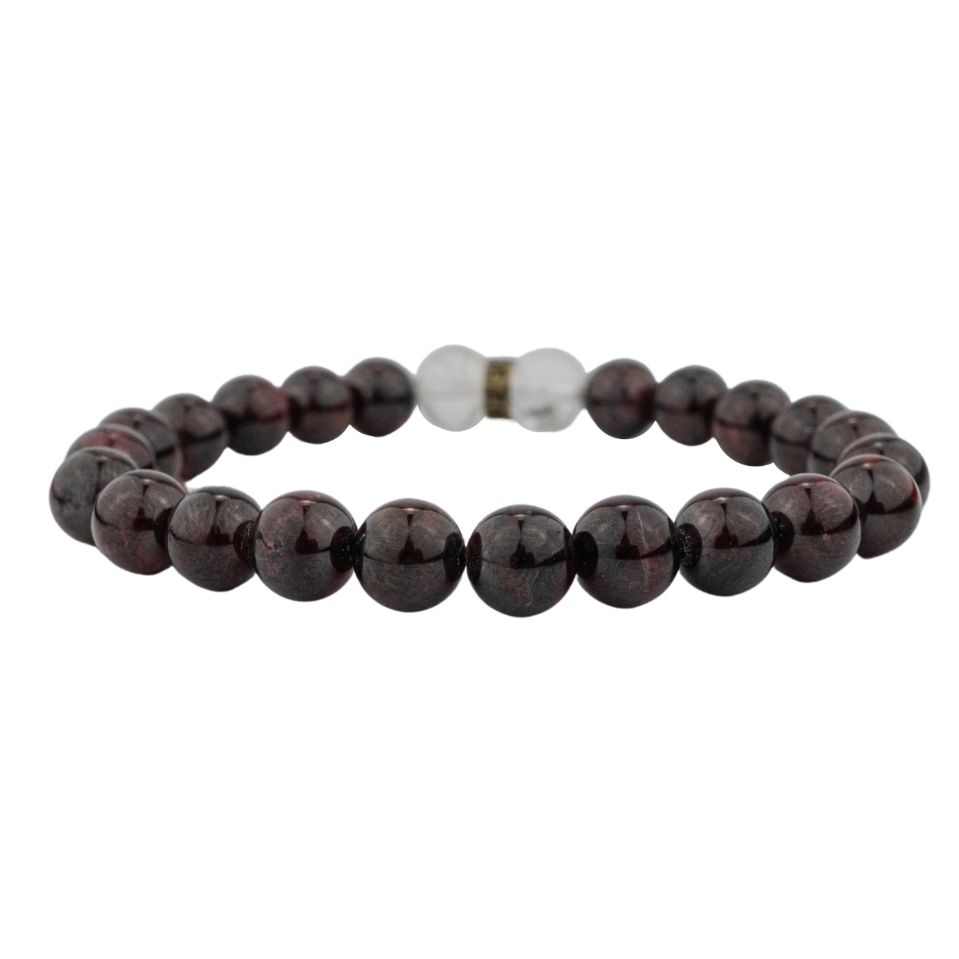 front view of genuine dark red garnet bead stretch bracelet by Energy Muse