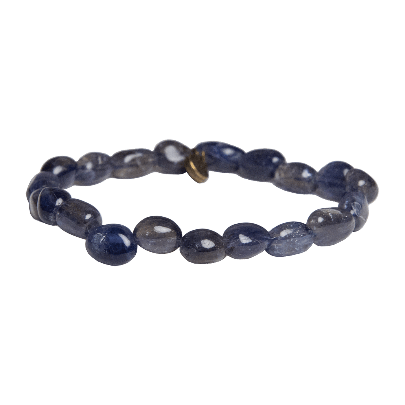 Natural pebble shaped genuine indigo blue Iolite crystal bead elastic bracelet by Energy Muse