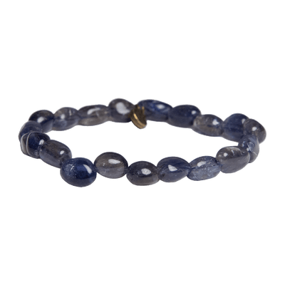 Natural pebble shaped genuine indigo blue Iolite crystal bead elastic bracelet by Energy Muse