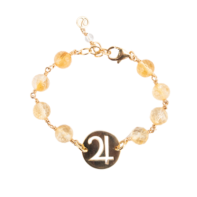 sterling silver and citrine crystal bracelet with cutout pendant and Jupiter symbol by Energy Muse
