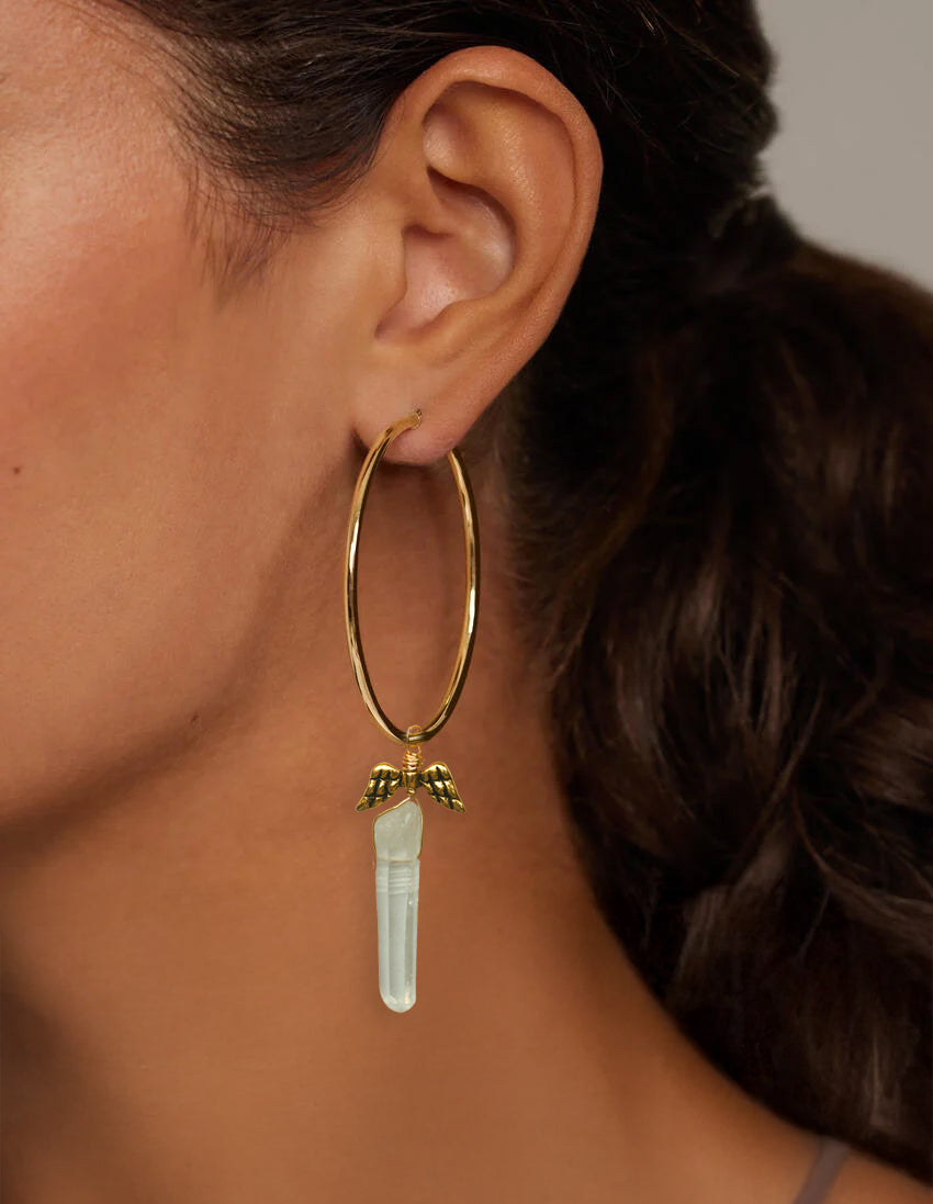 Lemurian Seed Angel Wing Hoop Earrings