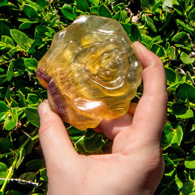 Yellow Fluorite Rose Carving