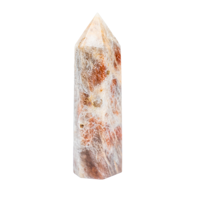 close-up view of Moonstone with Sunstone crystal point - Energy Muse
