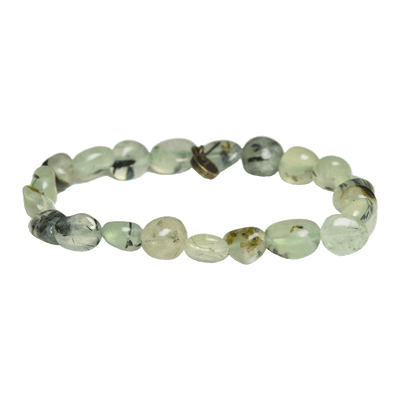 Natural pebble shaped genuine green Prehnite crystal bead elastic bracelet by Energy Muse