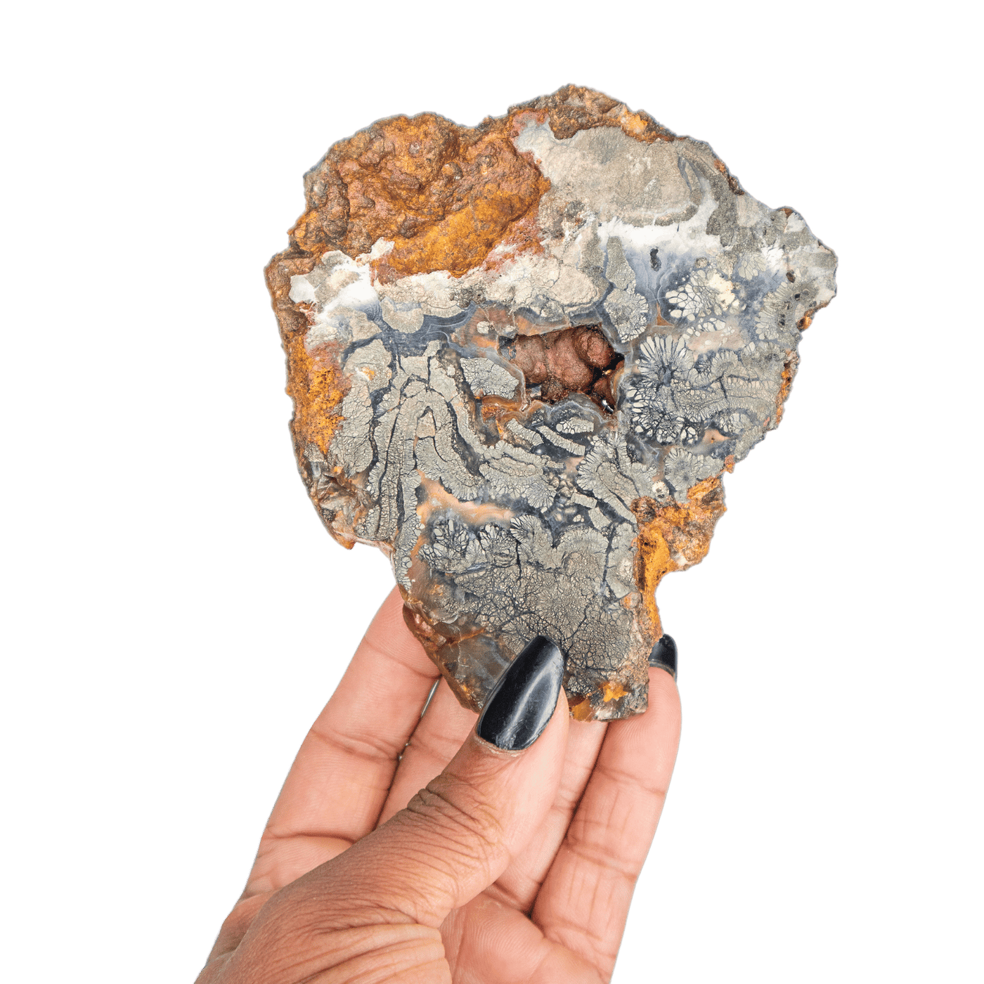 Raw Pyrite Flower Symbiosis in Agate Plate