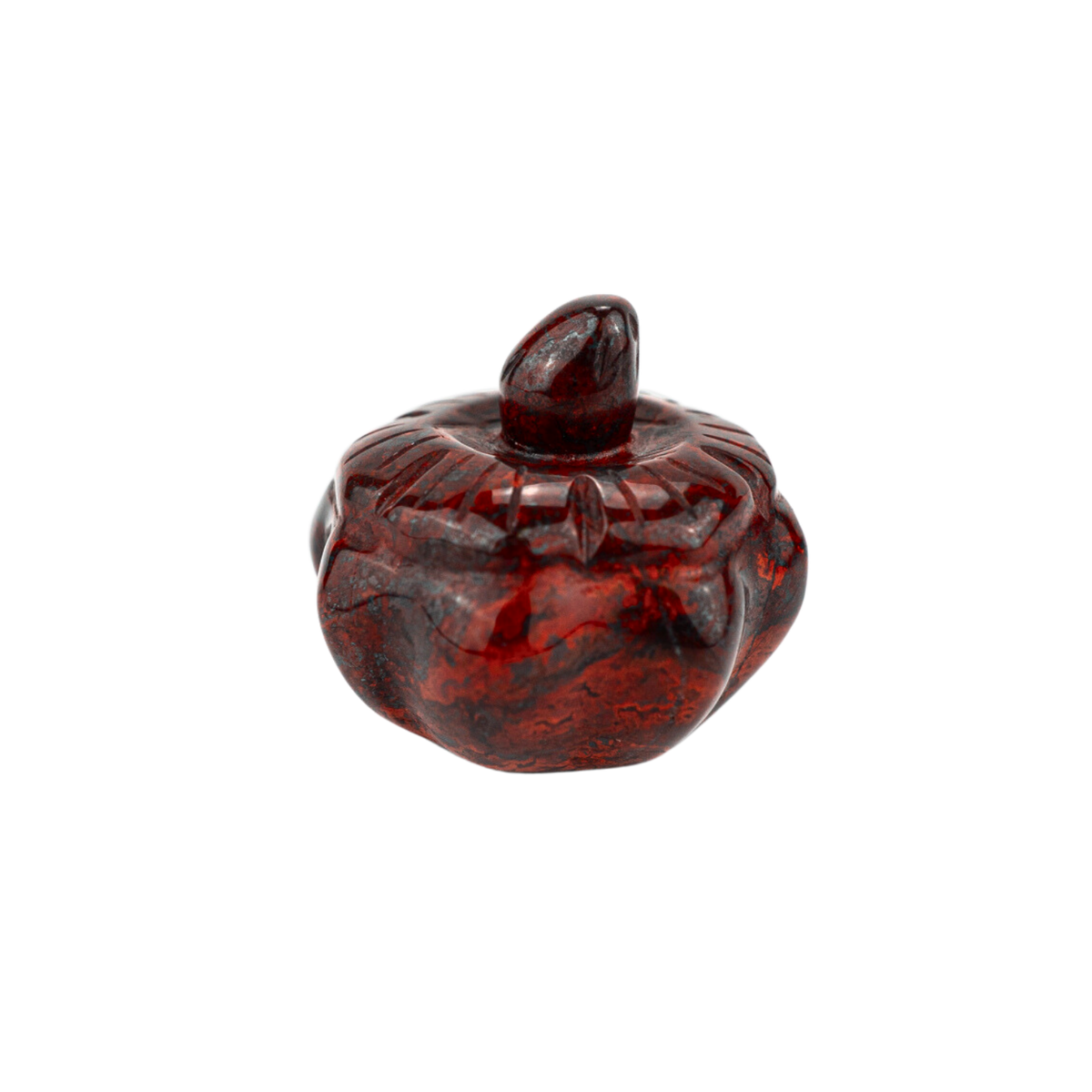 front view of genuine red jasper pumpkin carved crystal by Energy Muse