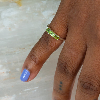 Peridot Faceted 3 Stone Ring