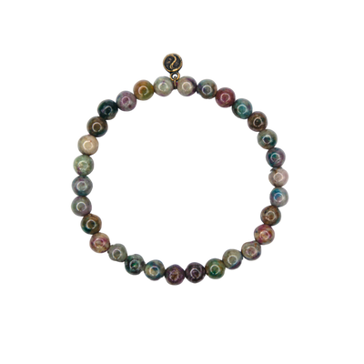 overhead view of genuine Ruby in Kyanite crystal elastic bracelet by Energy Muse