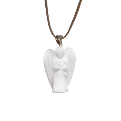 carved Selenite angel pendant necklace by Energy Muse