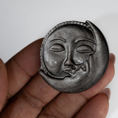 Silver Sheen Obsidian Sun & Moon Carving