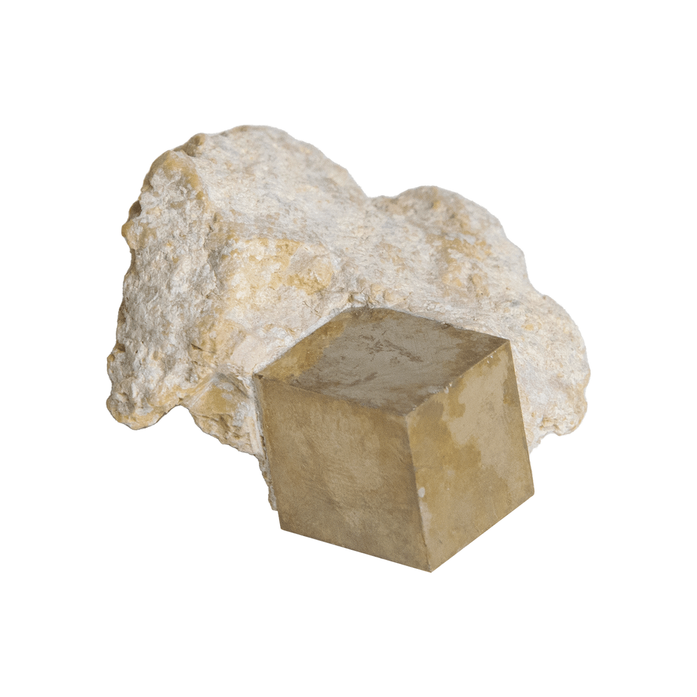 product view of small natural pyrite cube in matrix from Spain by Energy Muse