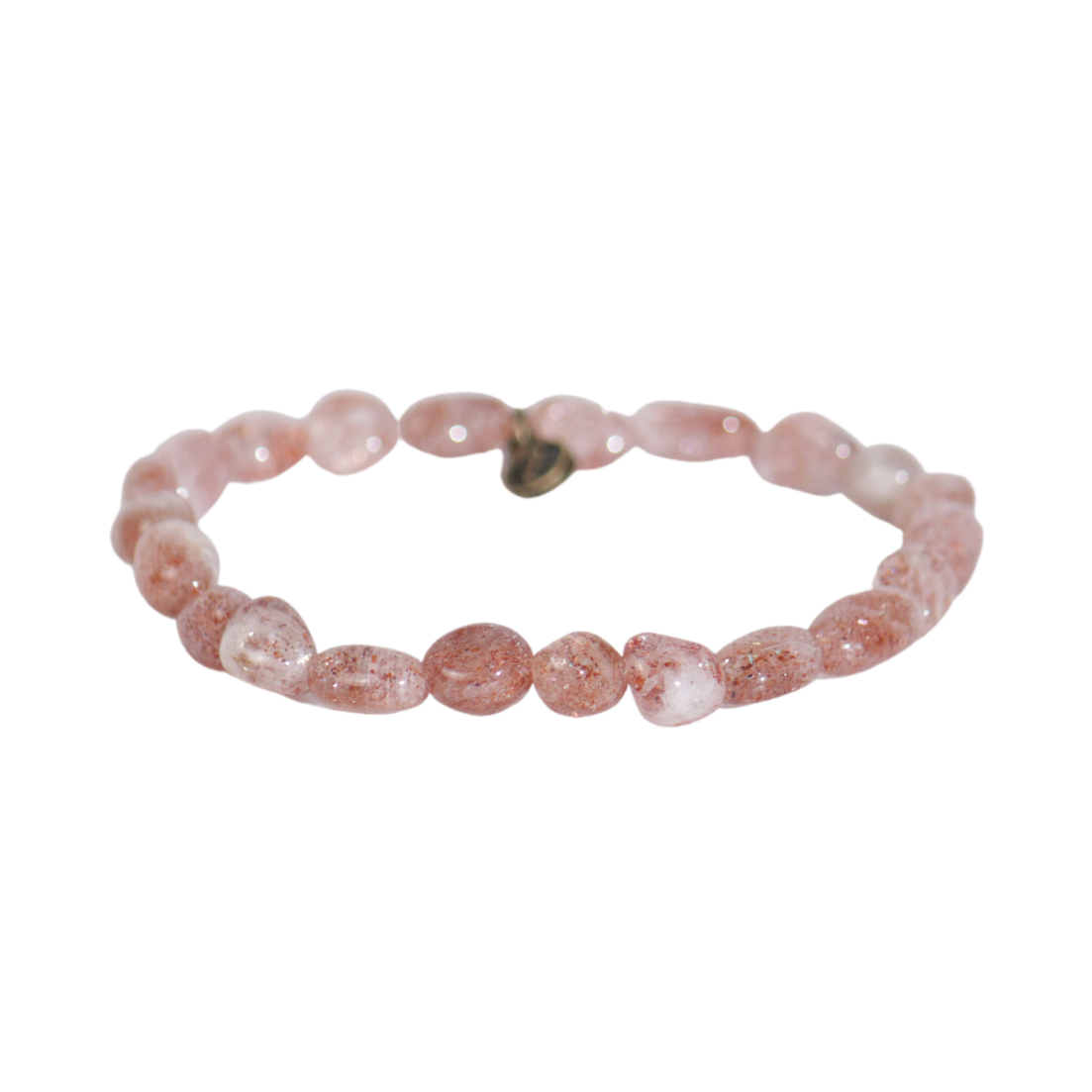 product view of genuine Sunstone crystal bracelet by Energy Muse with irregular pebble beads and elastic stretch body.