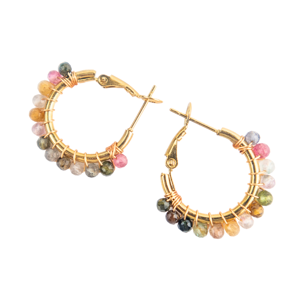 Watermelon Tourmaline Crystal Hoop Earrings