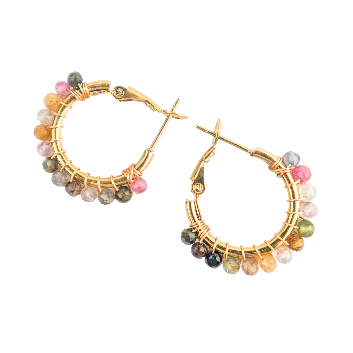 Watermelon Tourmaline Crystal Hoop Earrings