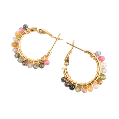 Watermelon Tourmaline Crystal Hoop Earrings