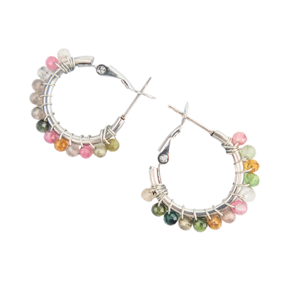 Watermelon Tourmaline Crystal Hoop Earrings