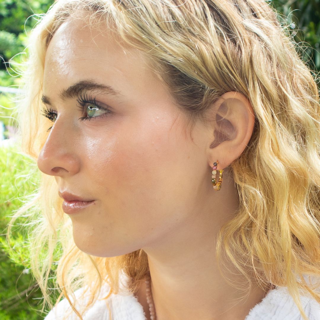 Watermelon Tourmaline Crystal Hoop Earrings