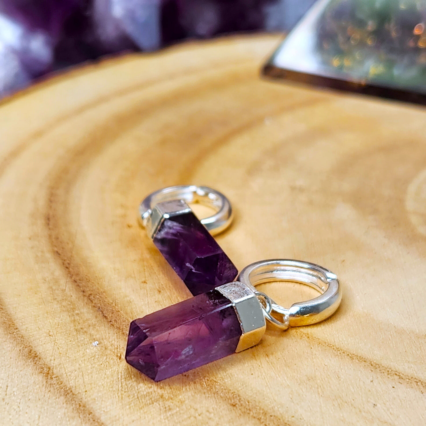 Amethyst Crystal Point Silver Earrings