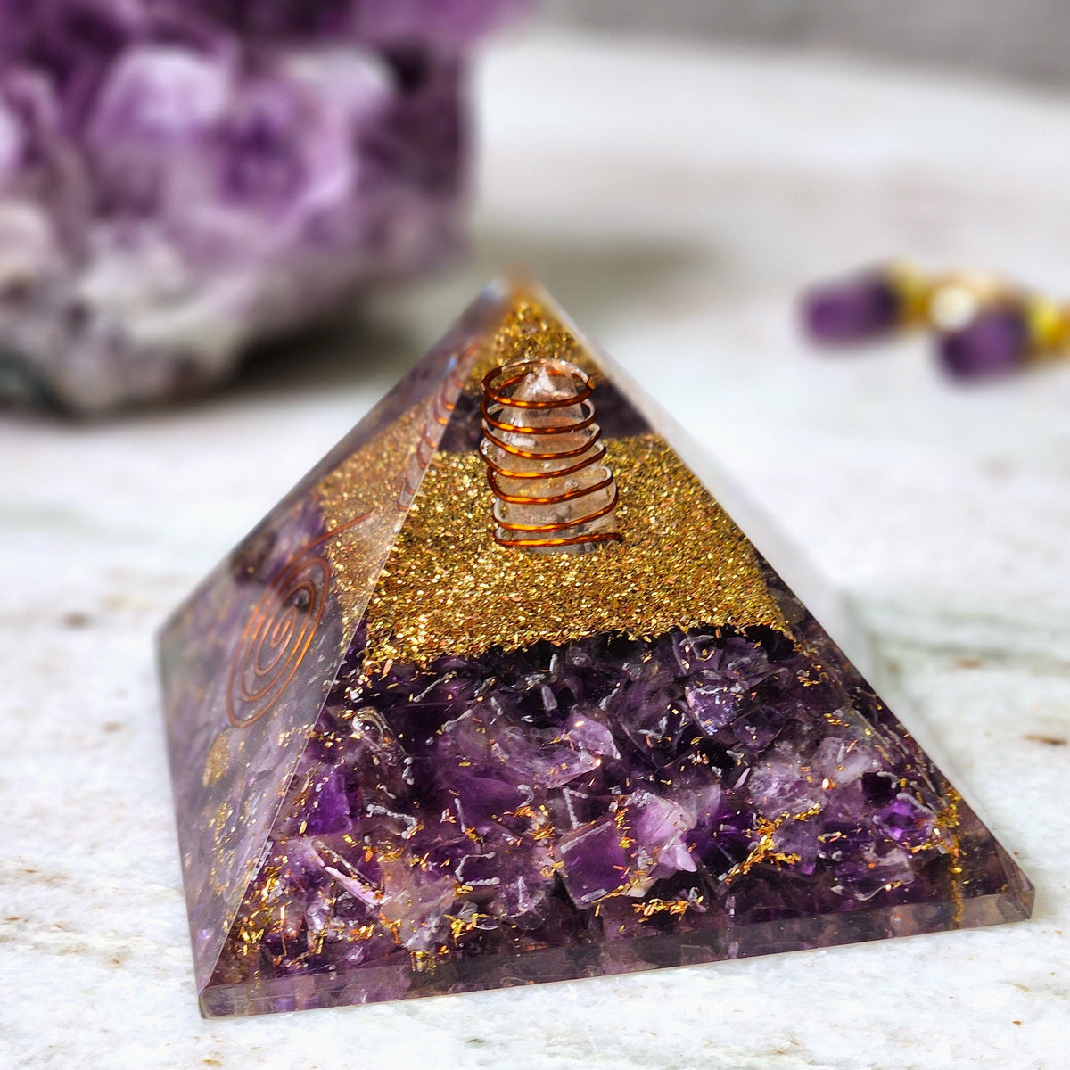 Amethyst Orgone with Clear Quartz Point Pyramid
