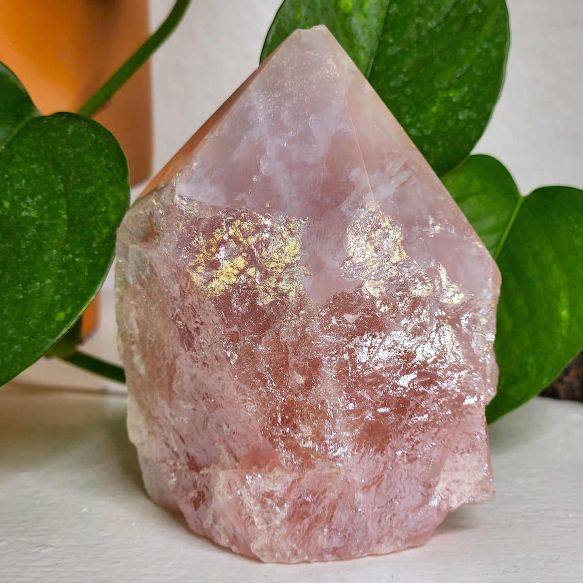 Aura Rose Quartz Half-Polished Point