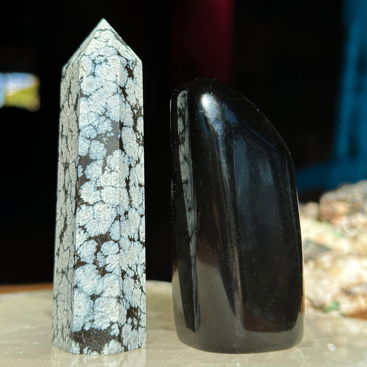View of both Snowflake Obsidian and Black Obsidian freeform by Energy Muse 