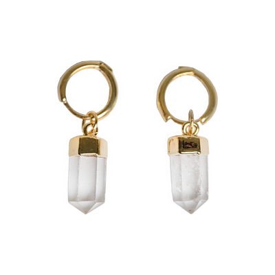 Clear Quartz Crystal Point Gold Earrings