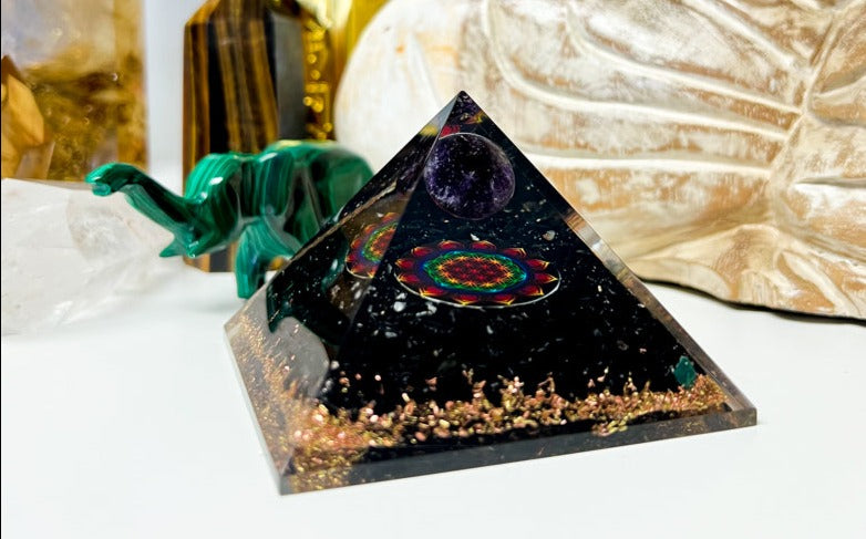 Orgone Black Tourmaline with Amethyst Sphere Pyramid