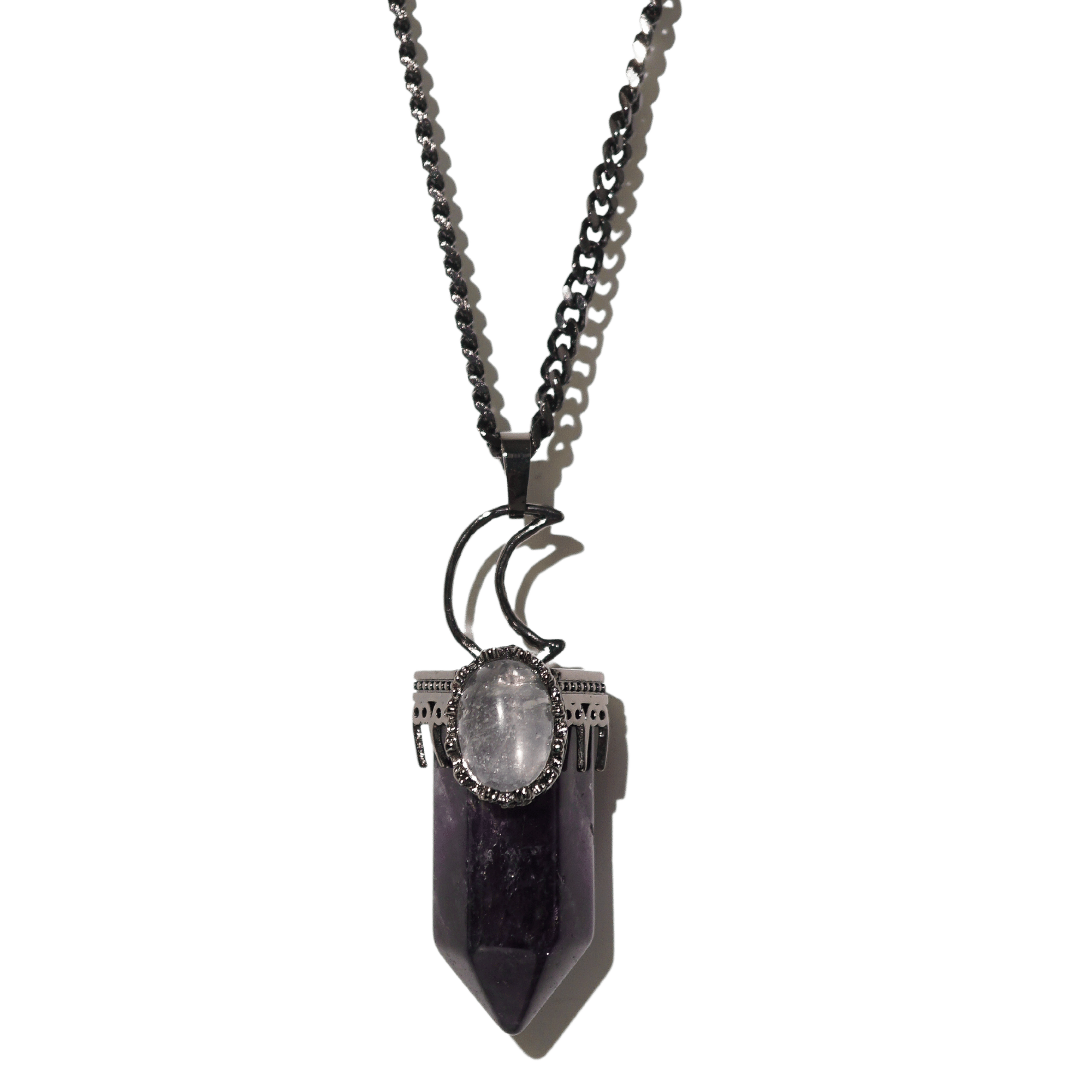 Amethyst + Clear Quartz Moon Necklace | Shop Crystal Jewelry at Energy Muse