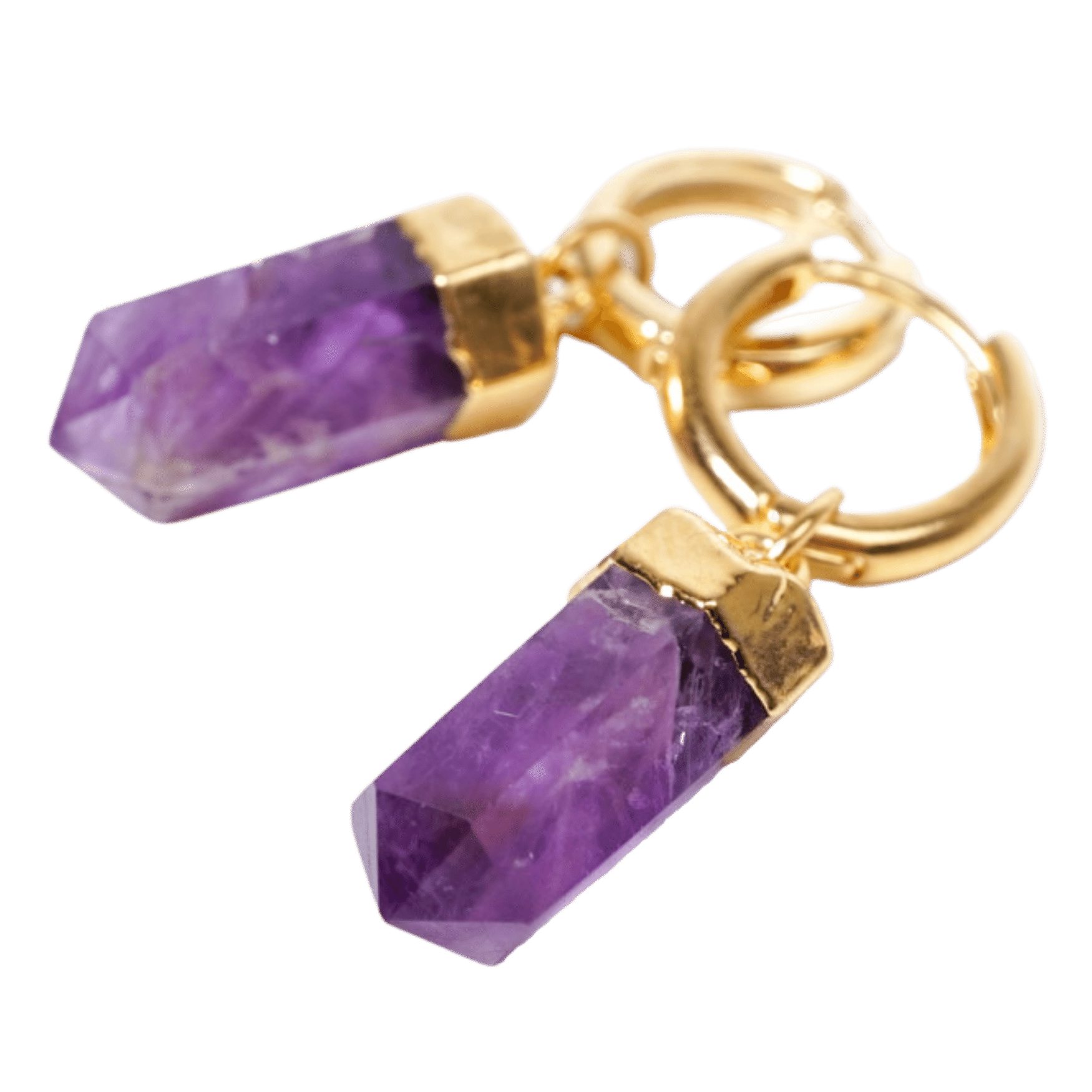 Amethyst Crystal Point Gold Earrings Shop genuine Amethyst earrings