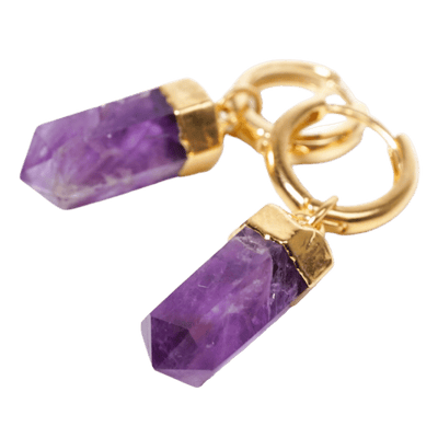 Amethyst Crystal Point Gold Earrings
