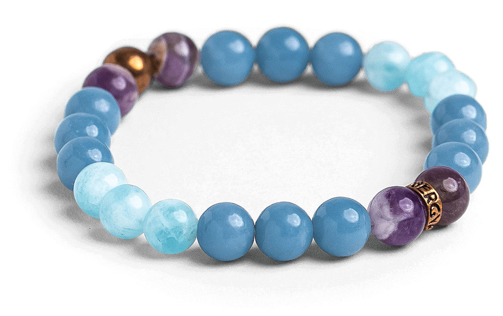 Attract Angels bracelet made with genuine Angelite, Aquamarine, Chevron Amethyst crystals by Energy Muse