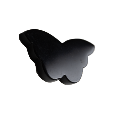 angled view of genuine Black Onyx butterfly crystal carving by Energy Muse