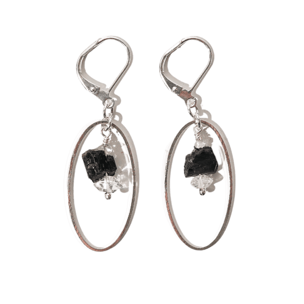 Black Tourmaline & Herkimer Diamond Earrings