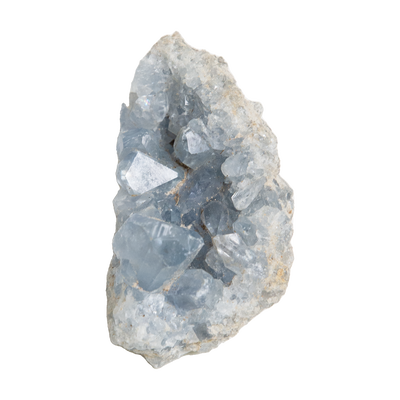 differently shaped blue celestite raw cluster geode 