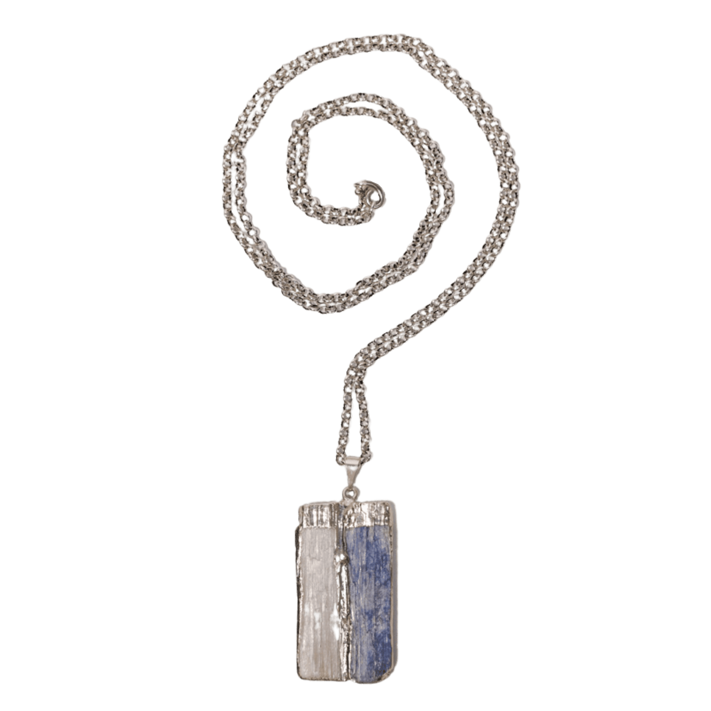 genuine Blue Kyanite and Selenite pendant on sterling silver necklace by Energy Muse