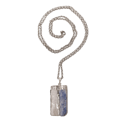 genuine Blue Kyanite and Selenite pendant on sterling silver necklace by Energy Muse