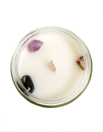 Calming Crystal Candle with Amethyst, Hematite and Ocean Jasper