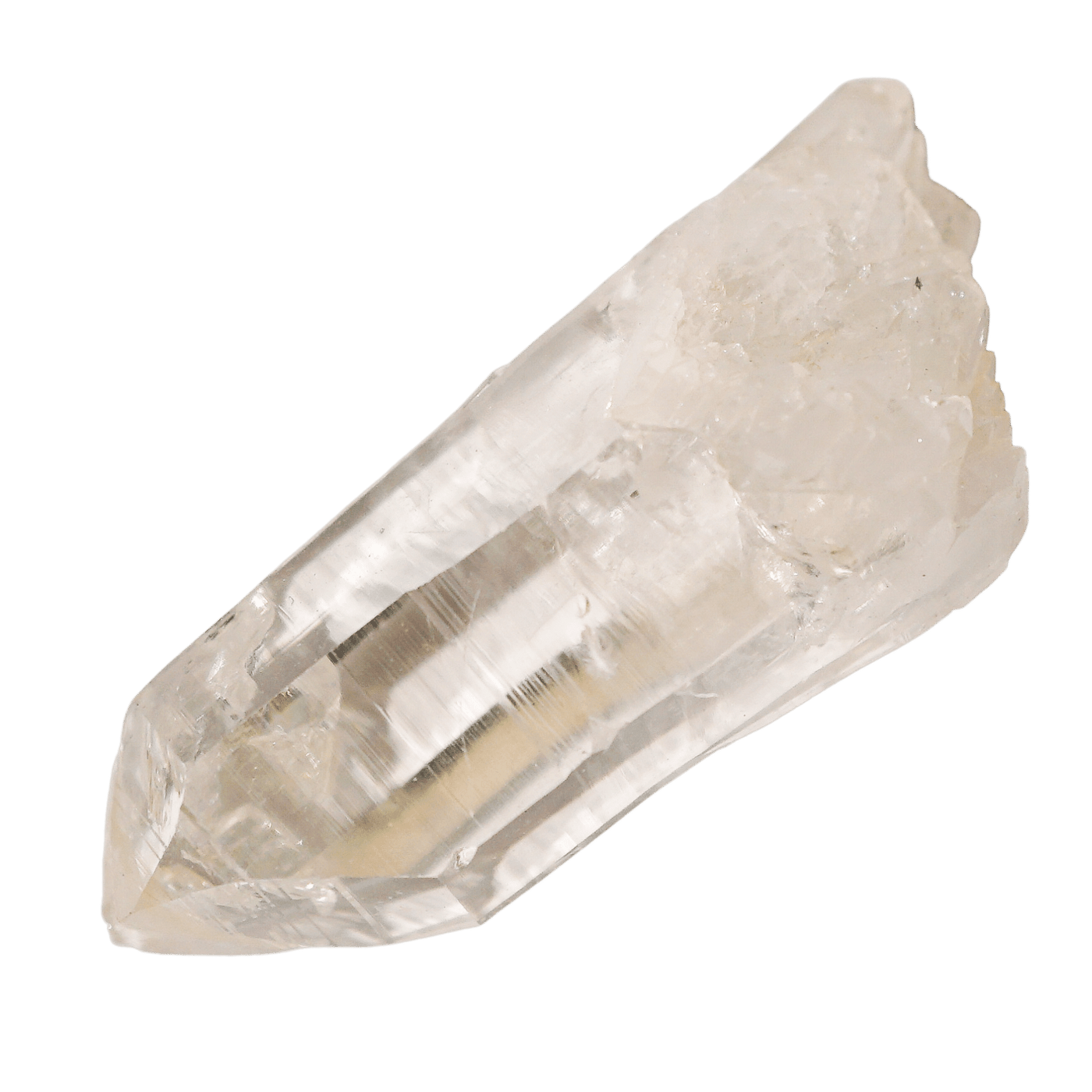 Colombian Lemurian Quartz Point closeup view of striations from Energy Muse