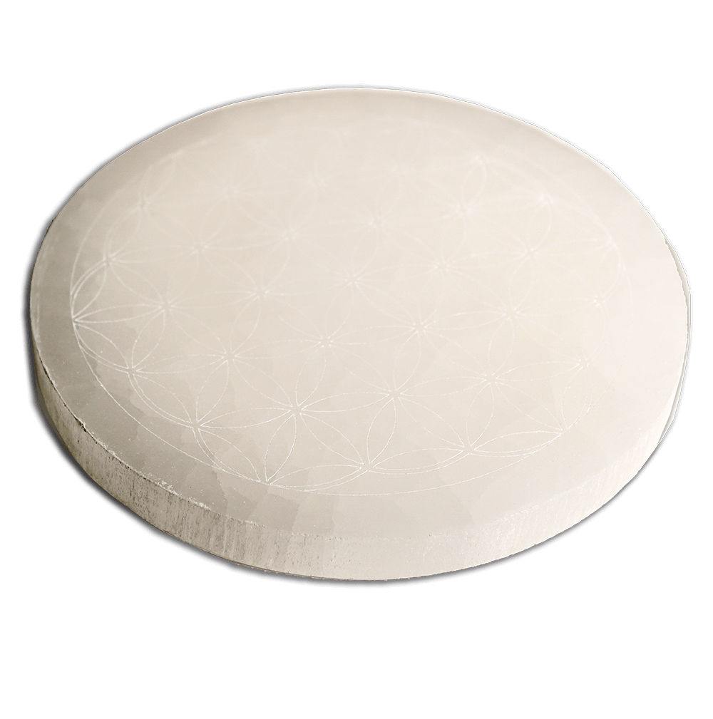Flower of Life Selenite Grid Plate - Energy Muse
