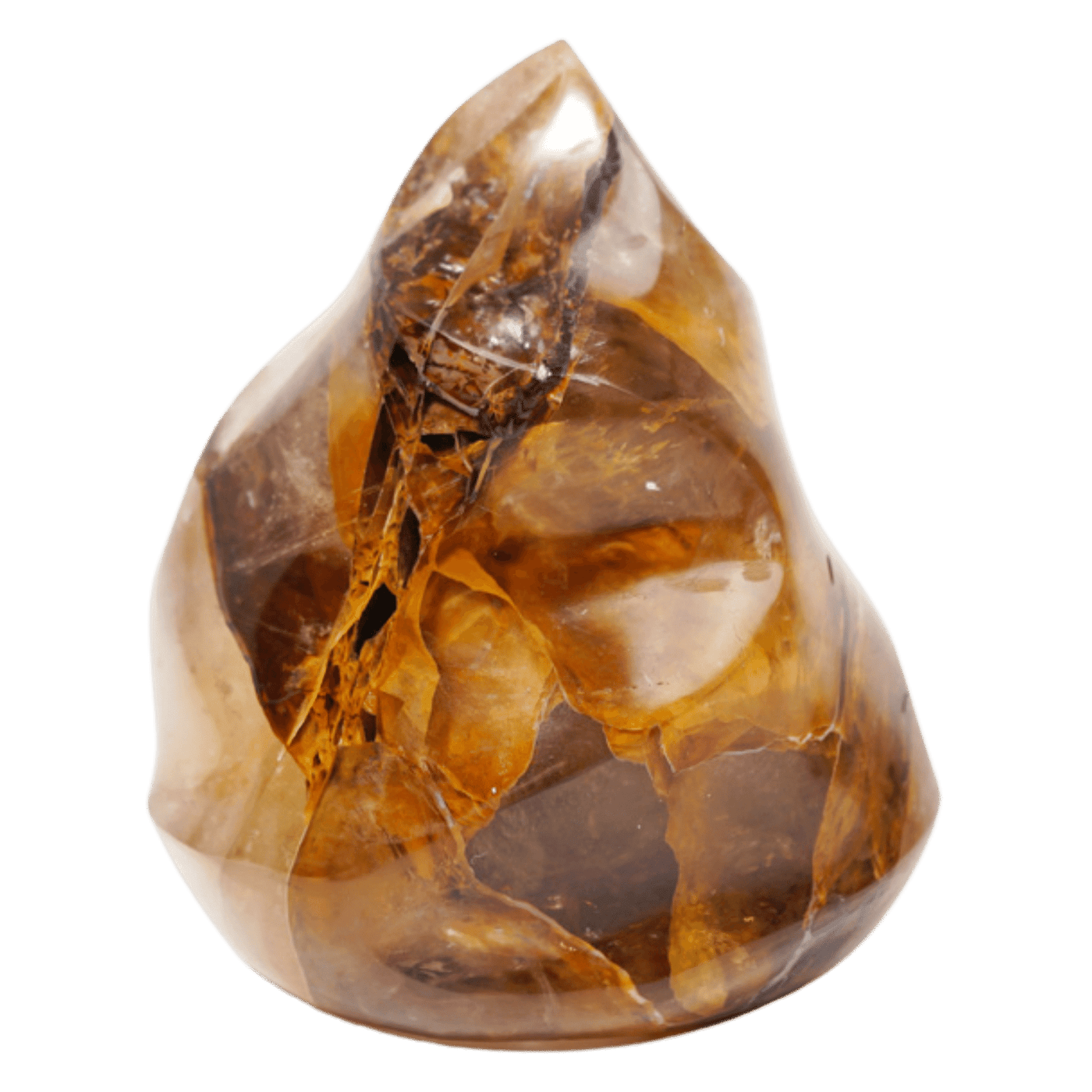 darker variation of natural golden healer quartz carved flame crystal by Energy Muse 