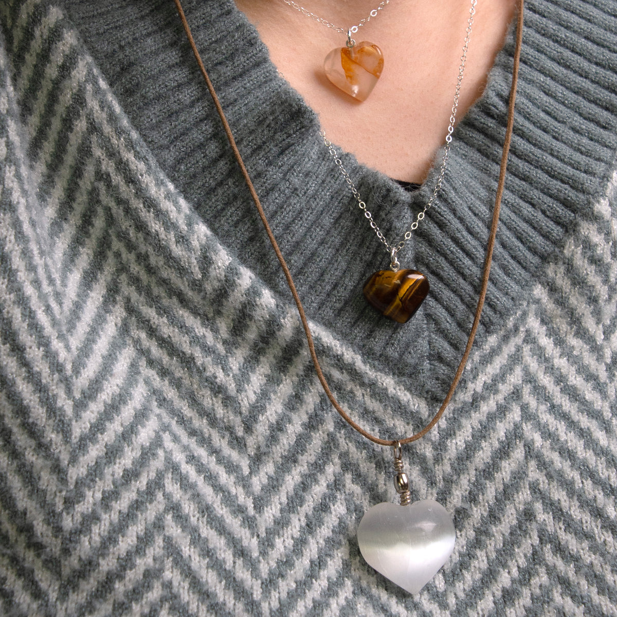 Selenite Heart Pendant Necklace