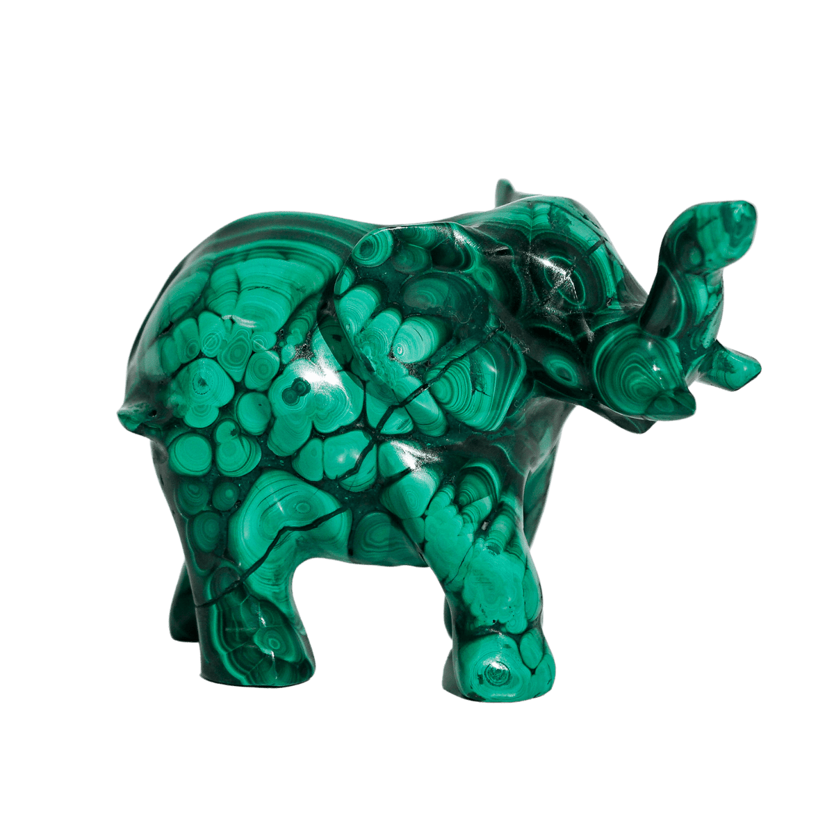genuine malachite elephant figurine with raised trunk for good luck by energy muse